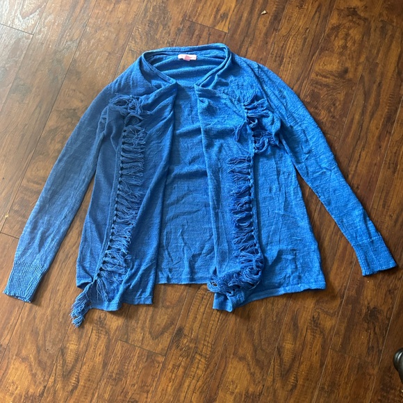 Lilly Pulitzer Blue Fringe Cardigan - Picture 1 of 7